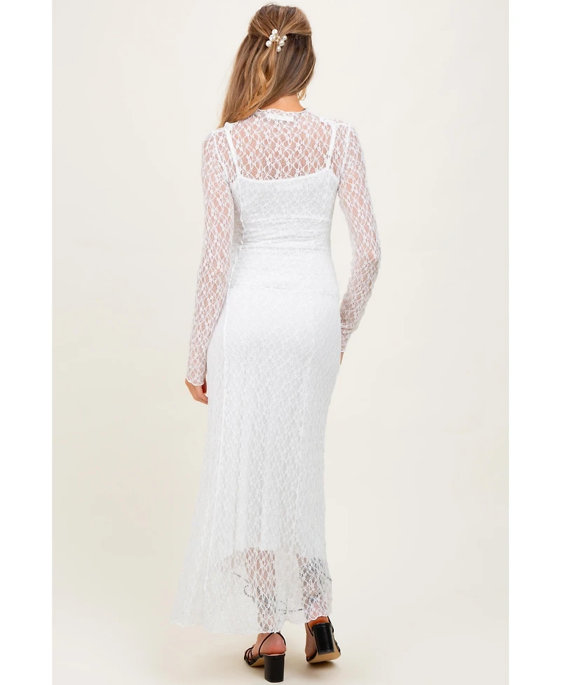 Pinkblush Maternity White Lace Mock Neck Long Sleeve Maxi Dress