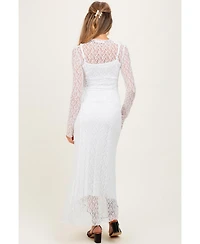 Pinkblush Maternity White Lace Mock Neck Long Sleeve Maxi Dress
