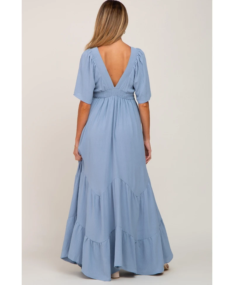 Pinkblush Maternity Light Blue Deep V-Neck Maxi Dress