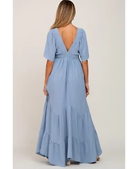 Pinkblush Maternity Light Blue Deep V-Neck Maxi Dress