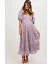 Pinkblush Maternity Lavender Fringe Textured Short Puff Sleeve Midi Dress