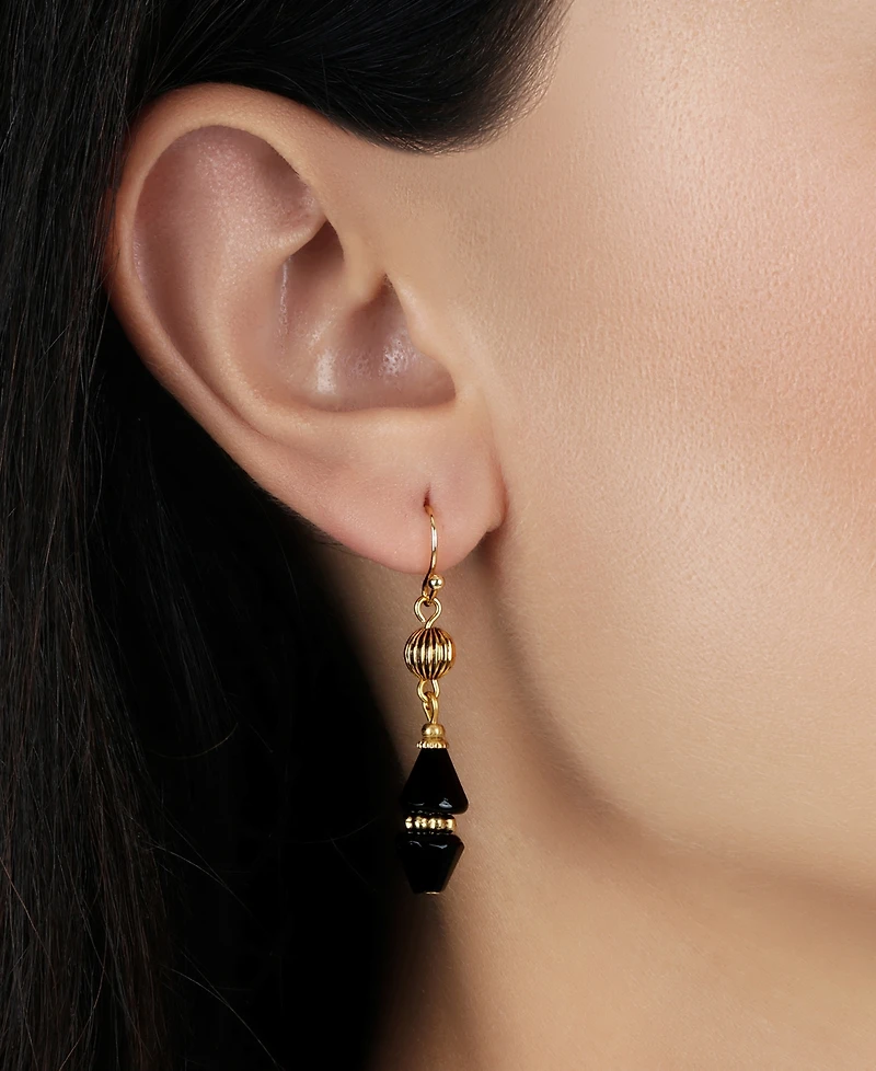 2028 Gold Tone Bead Drop Wire Earrings