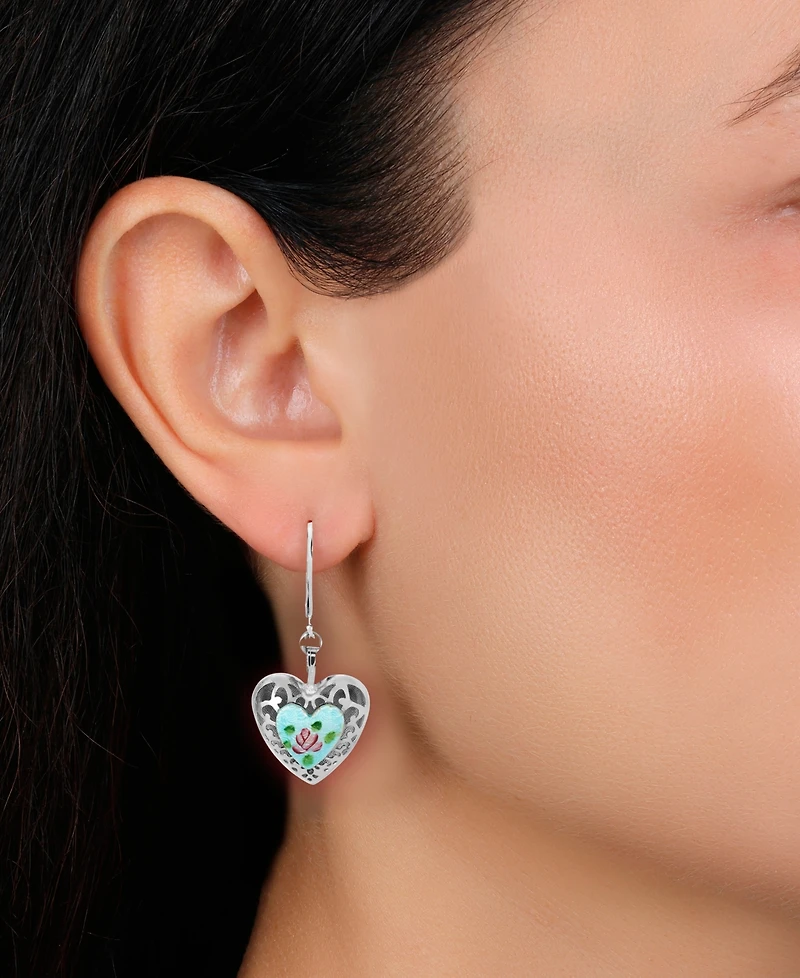 2028 Heart Floral Enamel Leverback Earrings