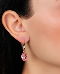 2028 14k Gold Dipped Pink Oval Drop Earrings