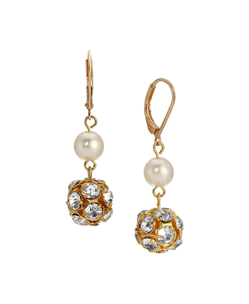 2028 Gold Faux Cultivated Pearl Bead Drop Earrings