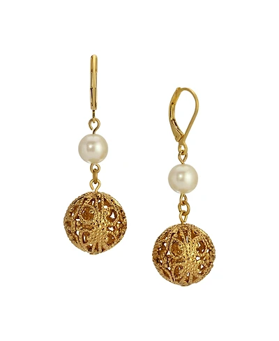 2028 Faux Cultivated Pearl Filigree Bead Drop Earrings