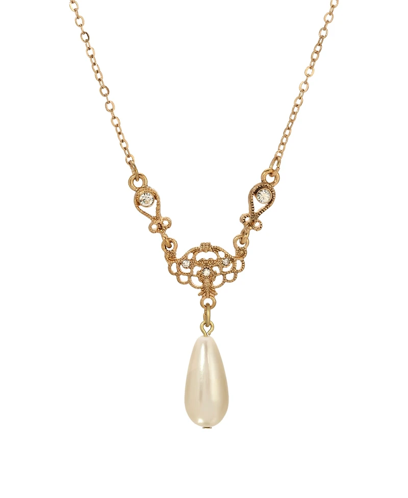 2028 Crystal Faux Cultivated Pearl Y-Necklace