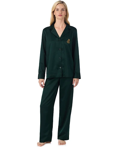 Lauren Ralph Lauren Women's Petite Long Sleeve Notch Collar Pajama Set