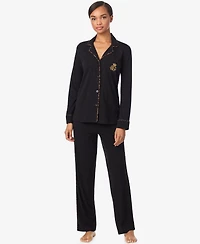 Lauren Ralph Women's Long Sleeves Notch Collar Pajama Set