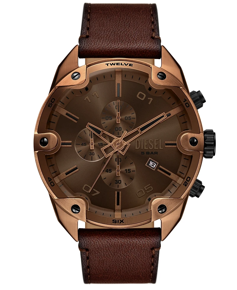 Diesel Men's Spiked Quartz Chronograph Brown Leather Watch, 49mm