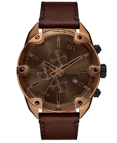 Diesel Men's Spiked Quartz Chronograph Brown Leather Watch, 49mm