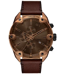 Diesel Men's Spiked Quartz Chronograph Brown Leather Watch, 49mm