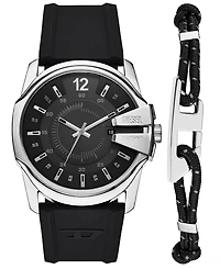 Diesel Men's Master Chief Quartz Three-Hand Date Black Silicone Watch Gift Set, 43mm
