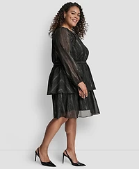 Dkny Plus Long Sleeve Jewel Neck Dress