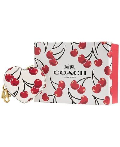Coach Boxed Cherry Print Leather Heart Coin Purse