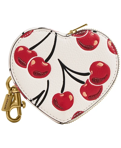 Coach Boxed Cherry Print Leather Heart Coin Purse