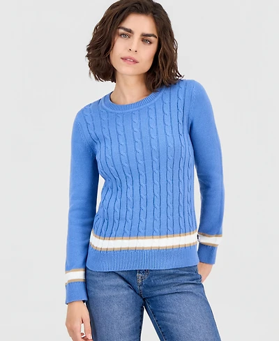 Nautica Women's Thick-Tipped Cable-Knit Crewneck Sweater
