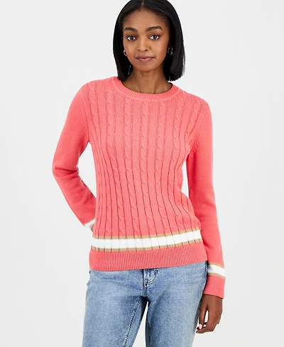 Nautica Women's Thick-Tipped Cable-Knit Crewneck Sweater