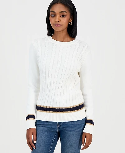 Nautica Women's Thick-Tipped Cable-Knit Crewneck Sweater