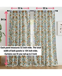 Hlc.me Florence Floral & Birds Patterned Window Back Tab Rod Pocket Curtains Bedroom - Light Blocking Darkening Window Panels