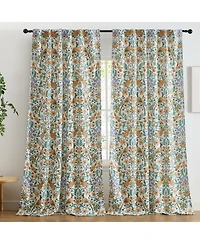 Hlc.me Florence Floral & Birds Patterned Window Back Tab Rod Pocket Curtains Bedroom - Light Blocking Darkening Window Panels