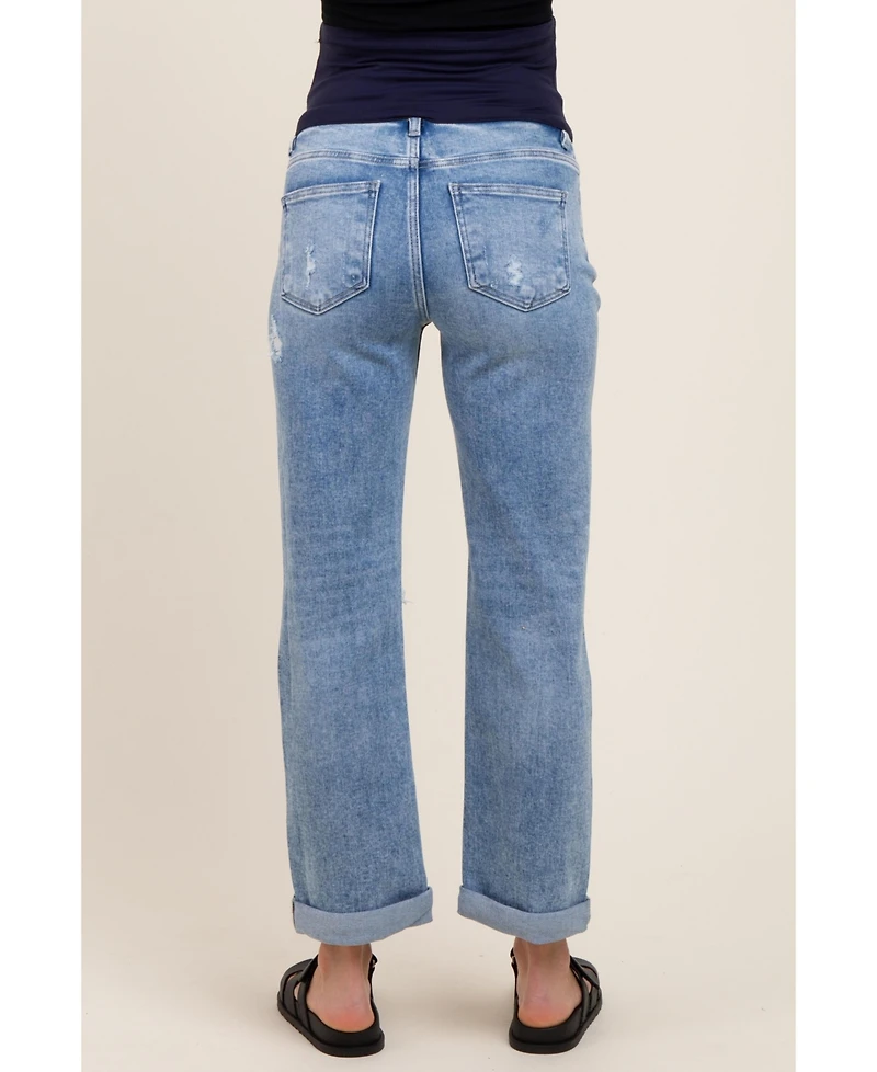 Pinkblush Maternity Light Blue Ripped Knee Rolled Cuff Straight Leg Jeans