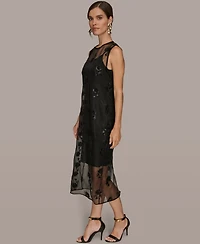 Donna Karan New York Women's Embroidered Sequin Slip Sleeveless Dress