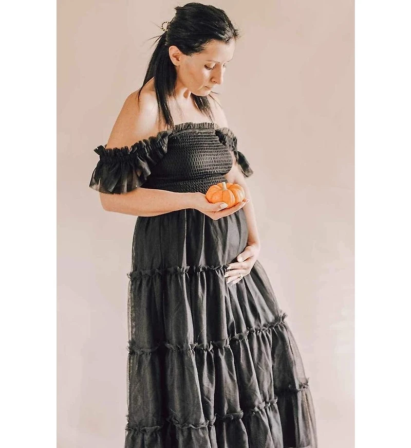 Pinkblush Maternity Smocked Mesh Ruffle Accent Midi Dress