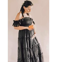 Pinkblush Maternity Smocked Mesh Ruffle Accent Midi Dress