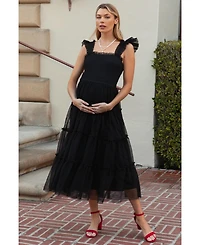 Pinkblush Maternity Smocked Mesh Ruffle Accent Midi Dress