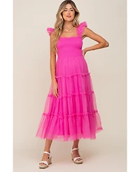 Pinkblush Maternity Smocked Mesh Ruffle Accent Midi Dress