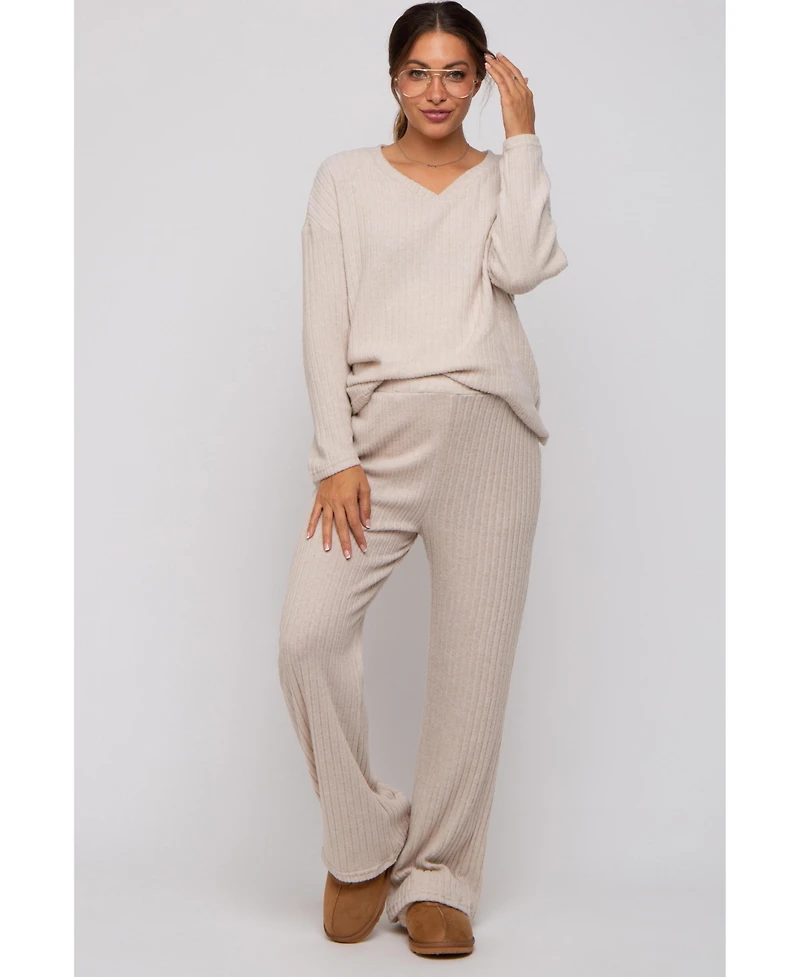 Pinkblush Maternity Ribbed Soft Knit Long Sleeve Pajama Set