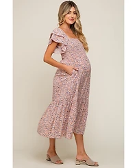 Pinkblush Maternity Light Pink Floral Flutter Midi Dress