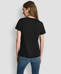 Dkny Jeans Women's Flocked Logo Crewneck T-Shirt
