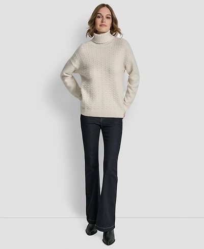 Dkny Jeans Women's Turtle Neck Bobble Stitch Long Sleeves Sweater