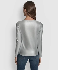 Dkny Jeans Women's Foil Rib Crewneck Long Sleeves Top
