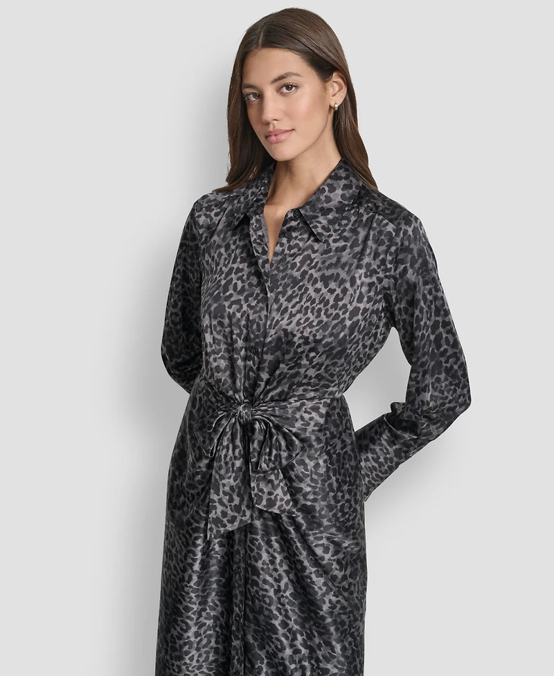 Dkny Jeans Women's Print Long Sleeves Satin Tie Dress