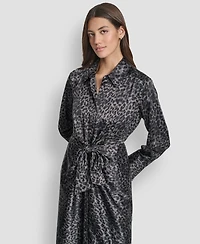 Dkny Jeans Women's Print Long Sleeves Satin Tie Dress