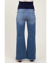 Pinkblush Blue Distressed Fringe Hi-Lo Hem Cropped Flare Maternity Jeans