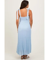 Pinkblush Light Blue Textured Knit Shoulder Tie Maternity Midi Dress