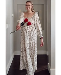 Pinkblush Maternity Cream Floral Smocked Long Sleeve Maxi Dress