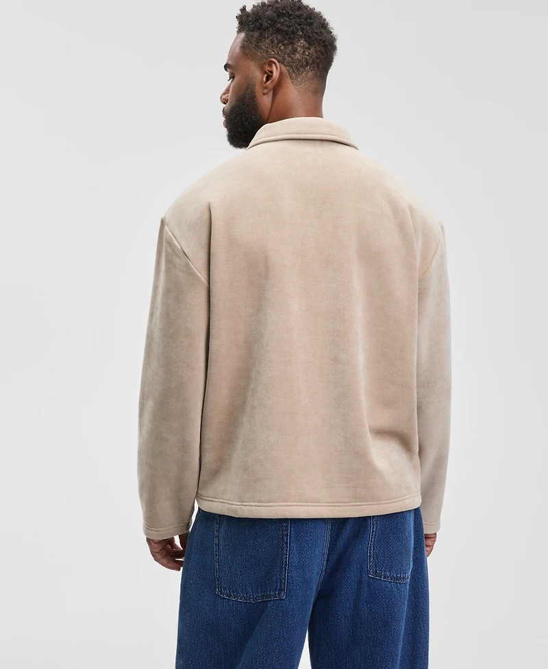 Mode of One Men's Relaxed Fit Plush Long Sleeve Quarter-Zip Pullover, Macy's Exclusive