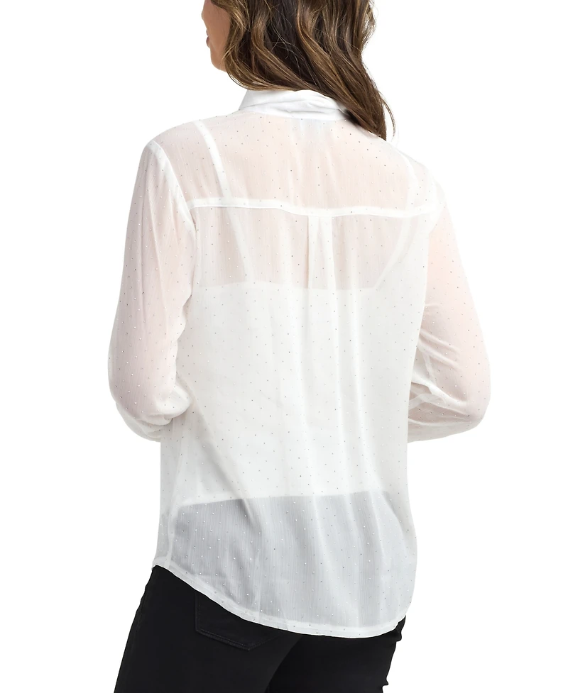 Bcx Women's Studded Chiffon Long Sleeves Shirt