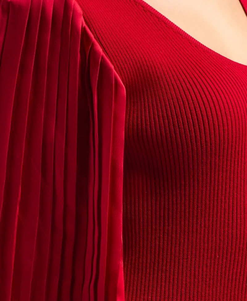 Bcx Women's V-Neck Pleated Sleeve Pull-On Sweater