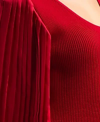 Bcx Women's V-Neck Pleated Sleeve Pull-On Sweater