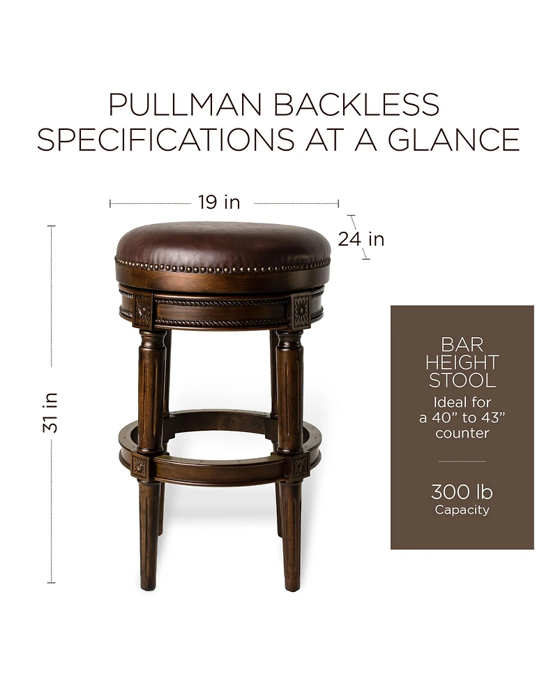 Maven Lane Pullman Backless Bar Stool in Dark Walnut Finish with Vintage Brown Leather