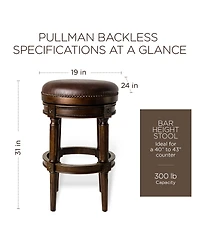 Maven Lane Pullman Backless Bar Stool in Dark Walnut Finish with Vintage Brown Leather