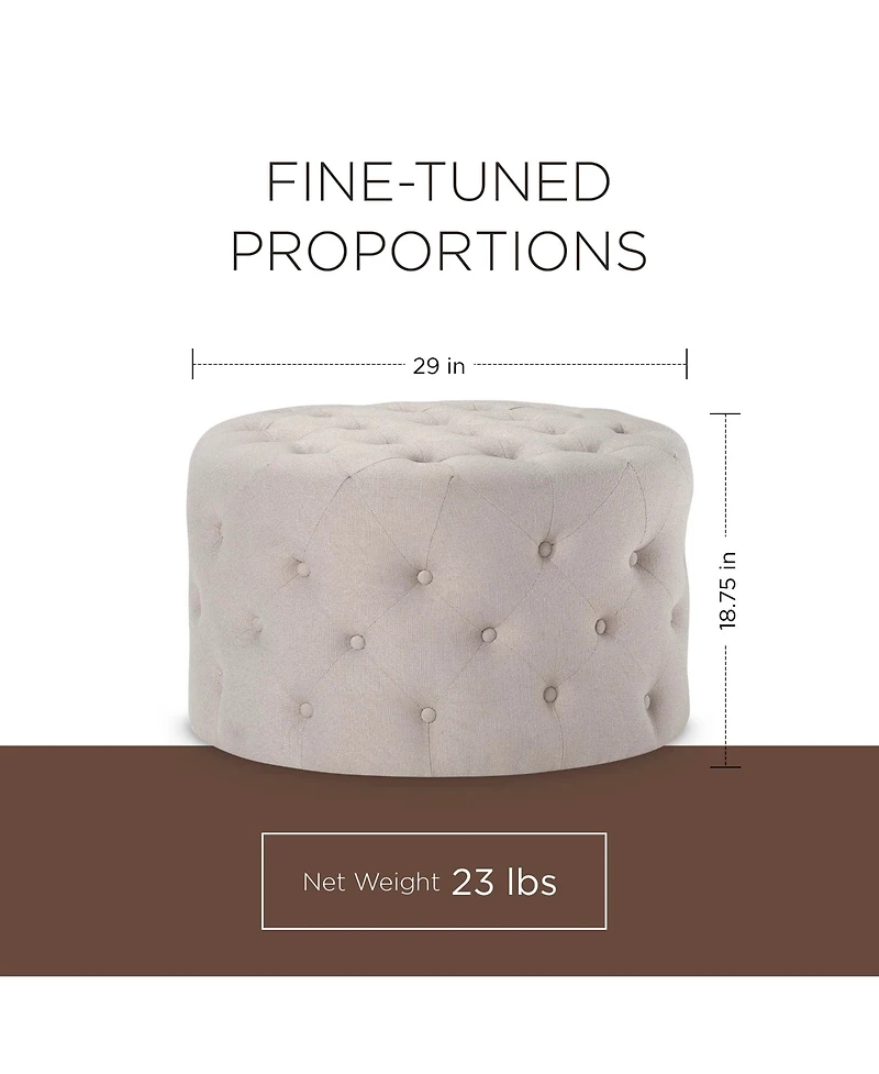 Maven Lane Marcy Traditional Round Ottoman in Dove Fabric Upholstery