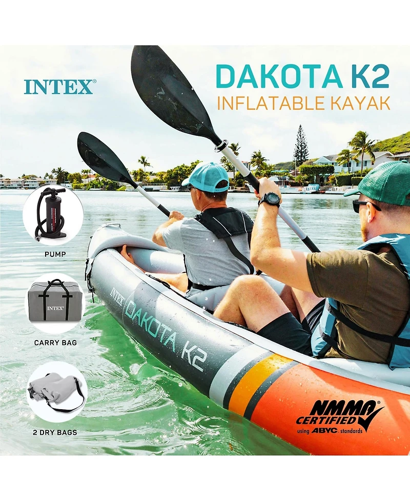 Intex Dakota K2 2 Person Vinyl Inflatable Kayak and Accessory Kit w/ Oars & Pump