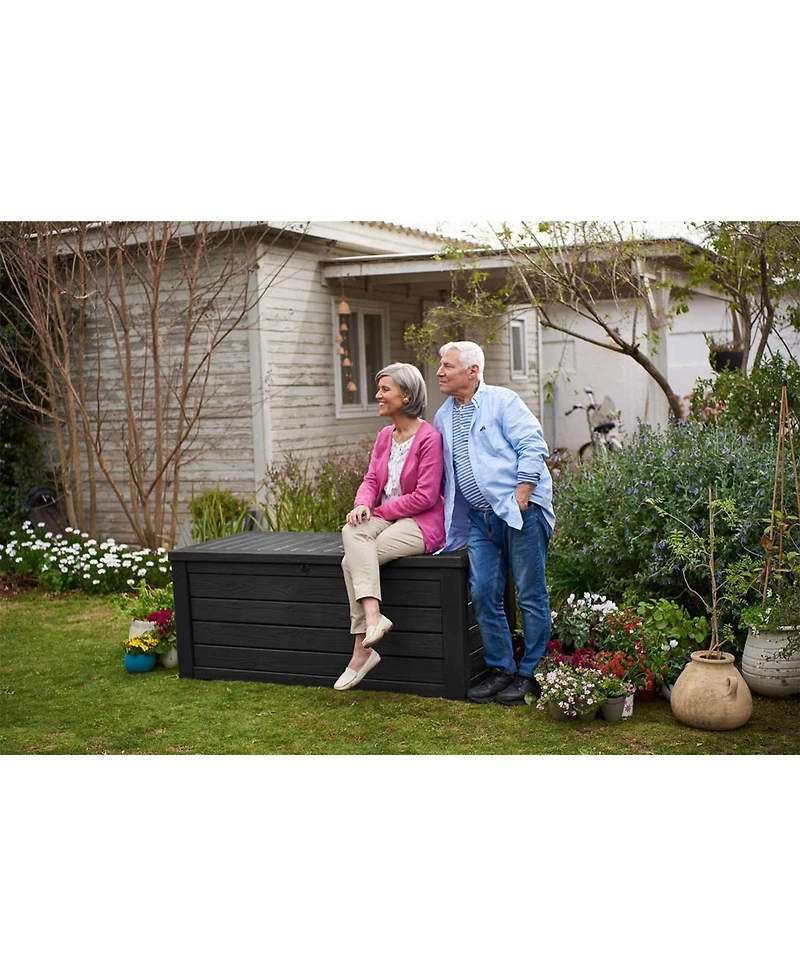 Keter Westwood 150 Gallon Plastic Outdoor Furniture Storage Deck Box, Dark Gray